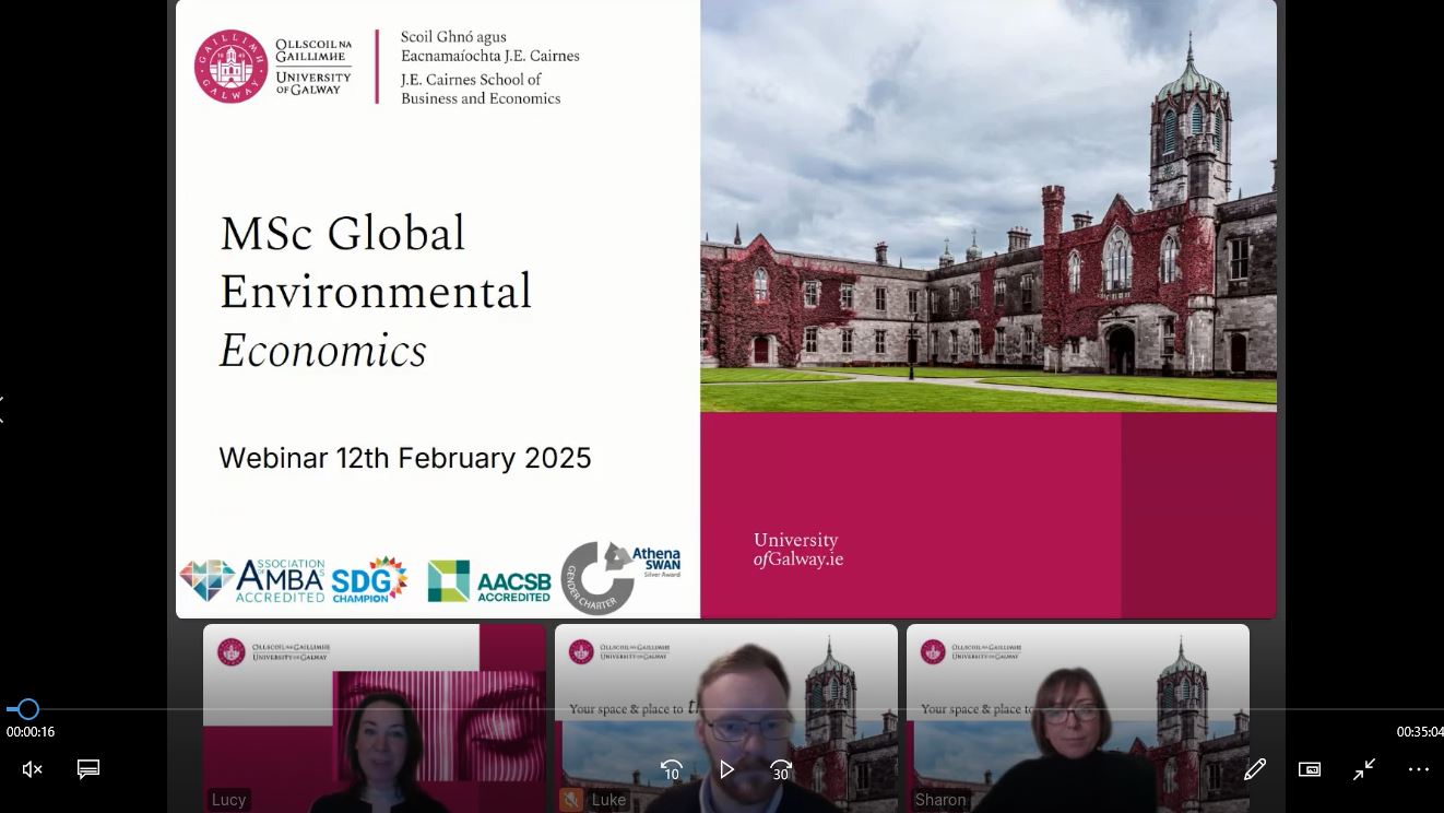 Webinar MSc Global Environmental Economics at University of Galway, February 2025