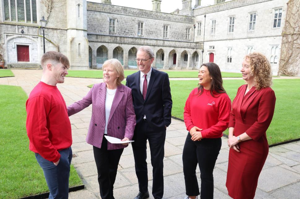 student and staff inside the quad